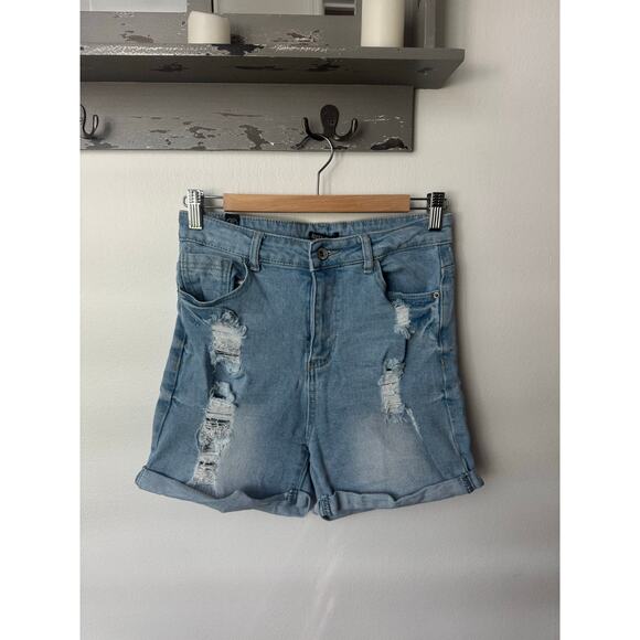 Distressed High Waist 
Elite Jeans Juniors Denim Shorts - Picture 1 of 4